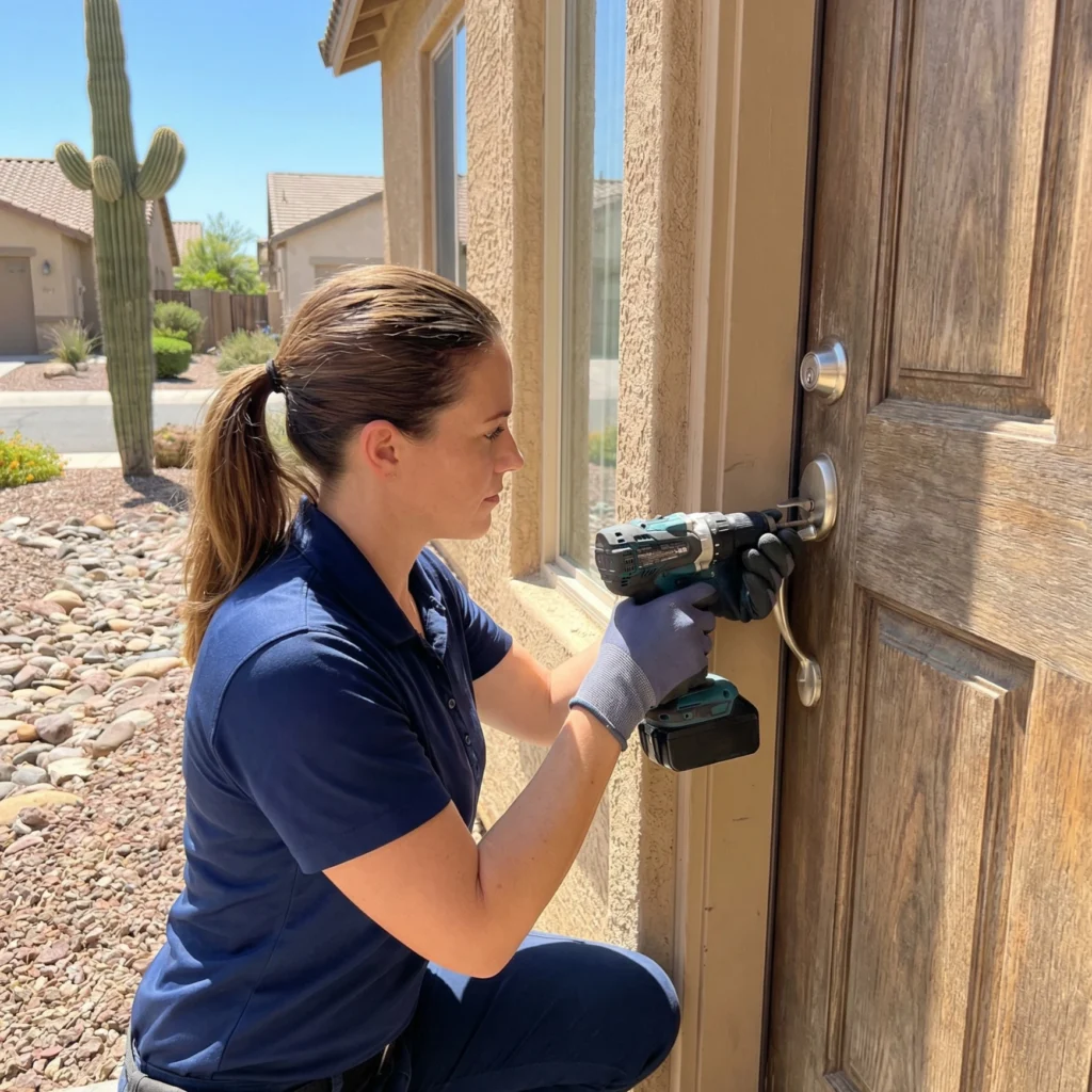 locksmith-installing-deadbolt-anthem-arizona-home